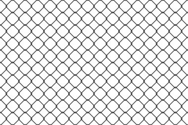 Beyaz arkaplandaki kusursuz zincir çit deseni bir çevreleme ve sınır hissi verir..