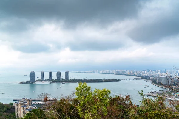 Vista Aérea Cidade Costeira Sanya Ilha Hainan China — Fotografia de Stock