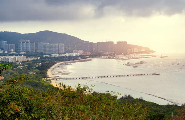 Widok Powietrza Nadmorskie Miasto Sanya Wyspie Hainan Chinach — Zdjęcie stockowe