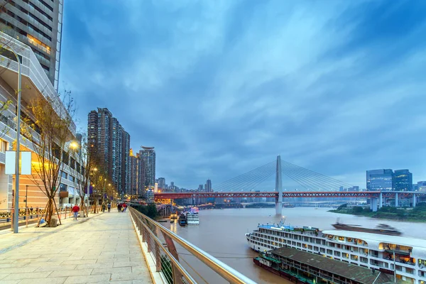 Chongqing Építészeti Táj Folyók Éjszaka — Stock Fotó