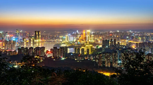 Noc Horských Horských Měst Západní Čínské Město Čchung Čching — Stock fotografie