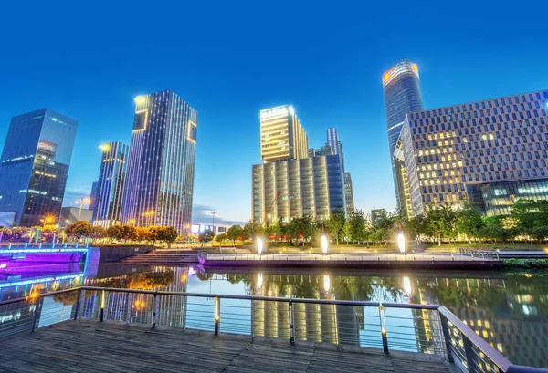 Modern City Skyline Ninbo Kina Natten — Stockfoto