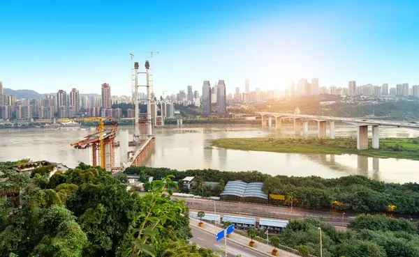 Skyline Della Città Chongqing Ponti Grattacieli Moderni — Foto Stock
