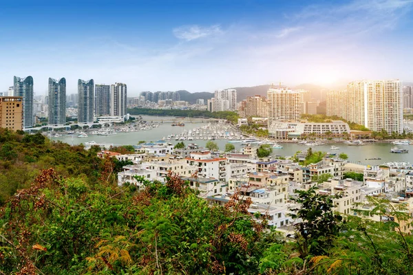 Luftaufnahme Der Küstenstadt Sanya Auf Der Chinesischen Insel Hainan — Stockfoto