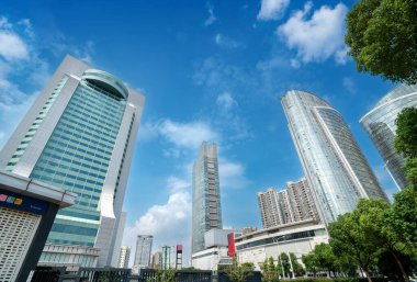 Finans bölgesindeki gökdelenler, Wuhan, Hubei, Çin.