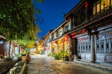 Lijiang Eski Kenti, UNESCO 'nun Dünya Mirası ve Asya' da ünlü bir turizm merkezidir. Yunnan, Çin.
