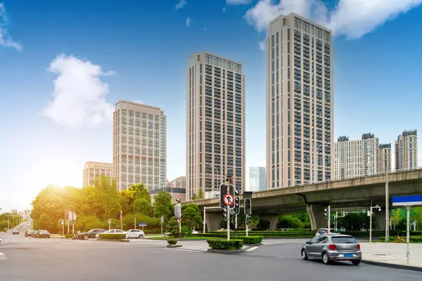 Skyskraporna Finansdistriktet Wuhan Hubei Kina Royaltyfria Stockfoton