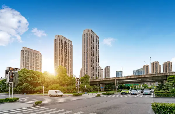 Skyskraporna Finansdistriktet Wuhan Hubei Kina Royaltyfria Stockbilder