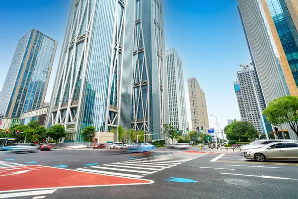 Vysoké Budovy Města Vysokorychlostní Automobily Městská Krajina Changsha Čína Stock Fotografie
