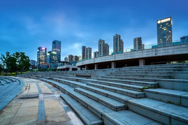 Wolkenkratzer Geschäftsviertel Nachtsicht Auf Die Stadt Changsha China Stockbild