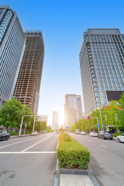 Finans bölgesindeki gökdelenler, Wuhan, Hubei, Çin.