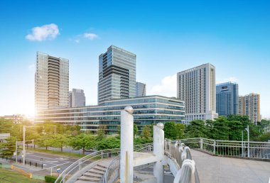 Zhujiang 'daki modern binalar Yeni Şehir, Guangzhou, Çin