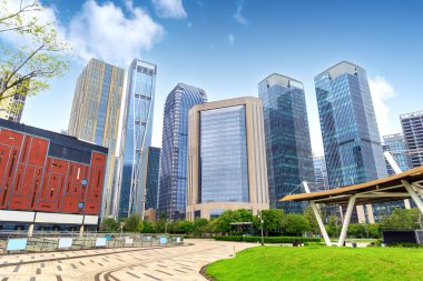 Finans bölgesinde gökdelenler, Changsha, Hunan, Çin.