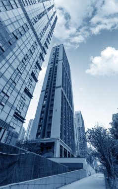 Changsha, Çin 'deki gökdelenlerin alçak açılı görüntüsü.