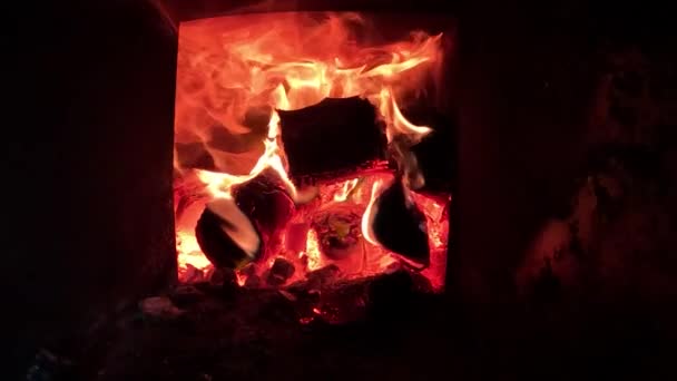 Time Lapse Burning Wood Fuel Stove Showing Process Heating Building — Stockvideo