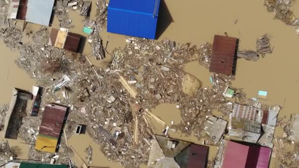 Aldeia Numerosas Casas Particulares Propriedades Inundadas Para Telhado Com Água — Vídeo de Stock