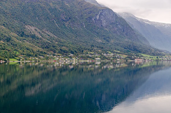 stock image Reflection in Norway fjord at fall time