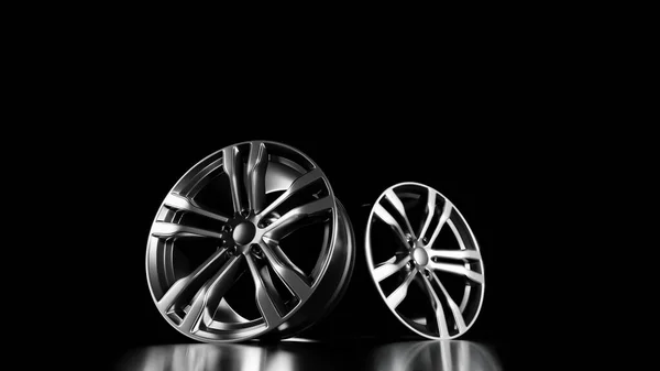 Metal Car Wheels Black Background — Stockfoto