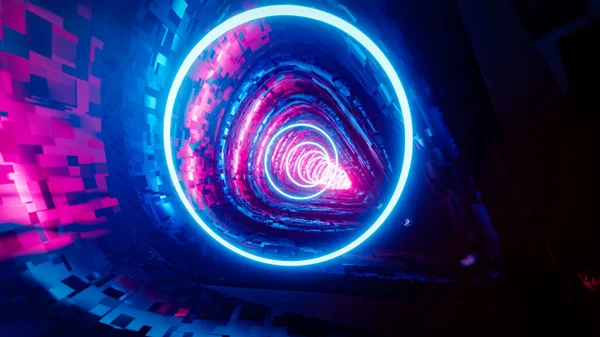 Літати Всередині Тунелю Блакитними Кільцями Ілюстрація Рендеринга — стокове фото