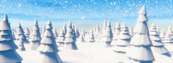 Promenad Genom Snötäckt Skog Ett Snöfall Juldagen Rendering Illustration — Stockfoto