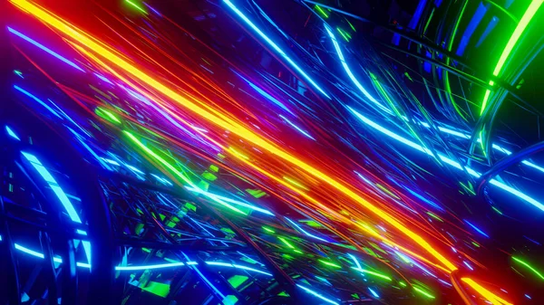 Volando Dentro Cables Ópticos Multicolores Ilustración Representación —  Fotos de Stock