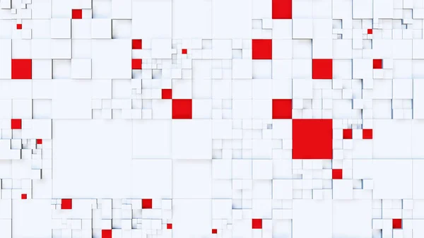 Background of white and red cubes moving at different levels. 3D rendering illustration..