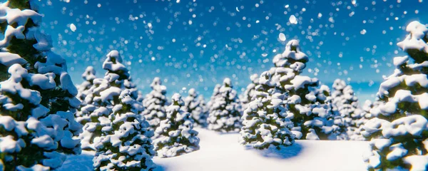 Promenad Den Snötäckta Skogen Mellan Julgranarna Ett Snöfall Rendering Illustration — Stockfoto