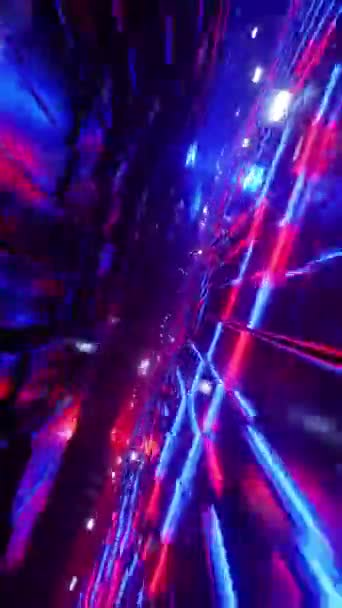 Flyger Genom Futuristisk Tunnel Med Neonljus Vertikal Loopad Video — Stockvideo