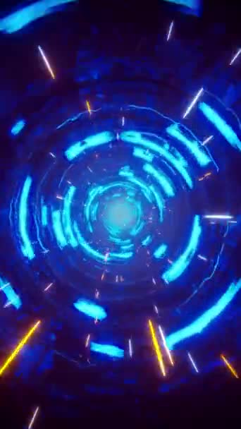 Latanie Przez Tunel Fantazji Płynącym Niebieskim Neonem Wideo Pętli Pionowej — Wideo stockowe