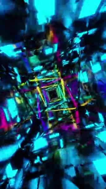 Flying Tunnel Flashing Multicolored Fluorescent Lights Vertical Looped Video — Stock Video