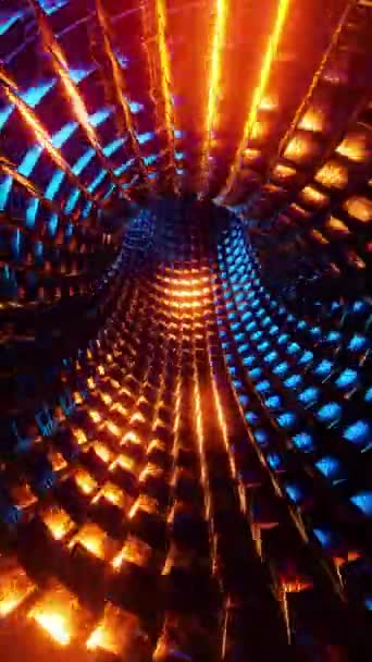 Voando Através Túnel Cubos Metal Azul Laranja Vertical Looped Vídeo — Vídeo de Stock