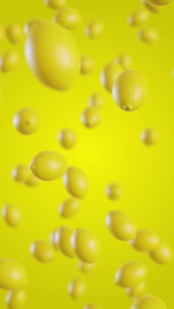 Citrons Tombent Sur Fond Jaune Vidéo Boucle Verticale — Video