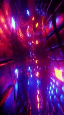 Fütürist bir tünelde neon ışıklarıyla uçmak. Dikey döngü videosu 004