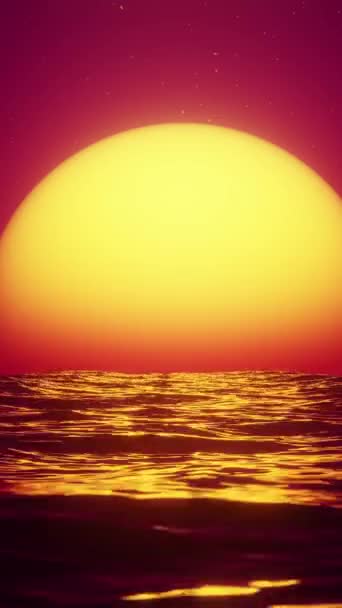 Wielkie Czerwone Słońce Odbiciu Morza Horyzontem Wideo Pętli Pionowej — Wideo stockowe