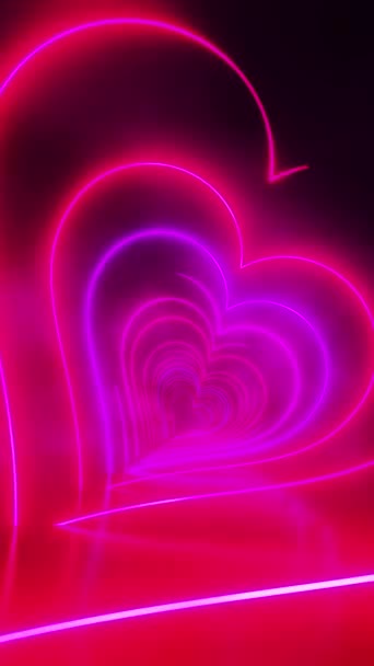Flying Red Hearts Painted Light Vertical Looped Video — Stock Video