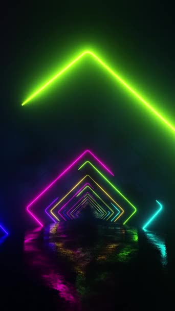 Voler Travers Tunnel Néon Multicolore Avec Des Figures Forme Diamant — Video