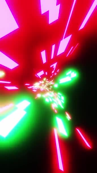 Flyger Genom Abstrakt Neontunnel Vertikal Loopad Video — Stockvideo