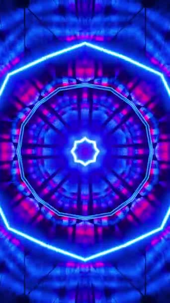 Voando Entre Luzes Fluorescentes Vermelhas Azuis Caleidoscópio Vertical Looped Vídeo — Vídeo de Stock