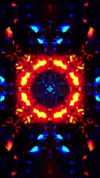 穿过一条蓝色和橙色金属立方体的隧道 垂直环路Kaleidoscope视频 — 图库视频影像