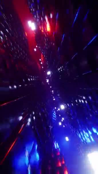 Політ Через Футуристичний Тунель Неоновими Вогнями Вертикальна Петля Відео 001 — стокове відео