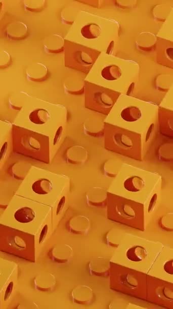 Оранжевые Кубики Отверстиями Вращаются Перемещаются Вертикальное Петлевое Видео — стоковое видео