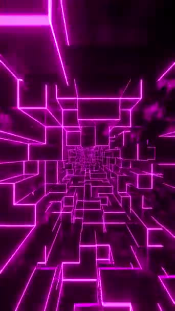 Kırmızı Neon Küplerden Oluşan Bir Tünelde Uçuyorlar Dikey Döngü Videosu — Stok video