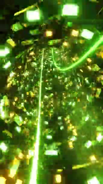 緑色のデータケーブルの中を飛ぶ 垂直ループビデオ — ストック動画