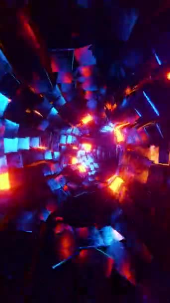 Volando Través Túnel Cubos Metal Azul Naranja Vídeo Vertical Bucle — Vídeos de Stock