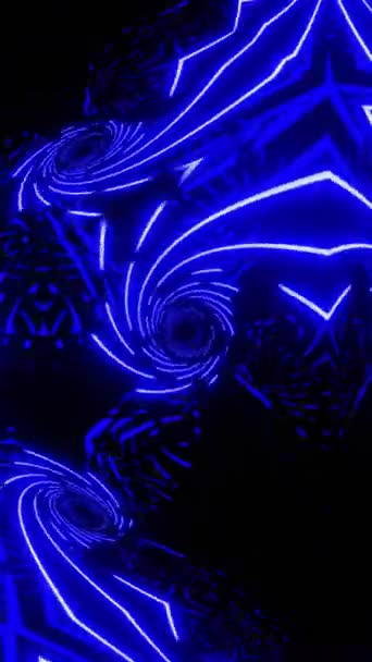Hurok Kék Neon Kaleidoszkóp Függőleges Hurkos Videó — Stock videók