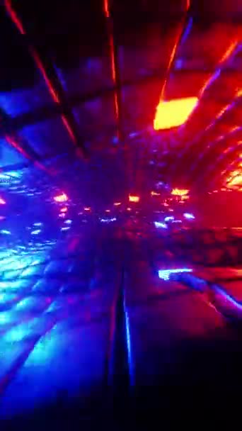 Létání Futuristickým Tunelem Neonovými Světly Svislé Smyčkové Video 003 — Stock video