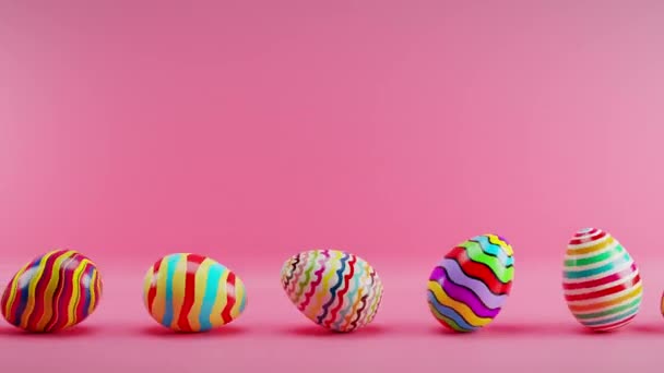Multicolored Easter Eggs Rolling Red Background Loop Animation — Vídeo de stock
