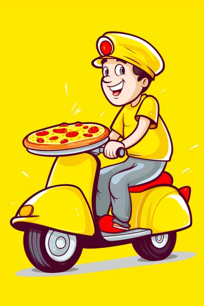 Mann Fährt Roller Mit Pizza Obendrauf — Stockfoto