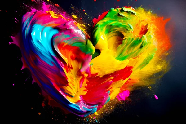 Красочное Сердце Краски Брызги Черном Фоне — стоковое фото
