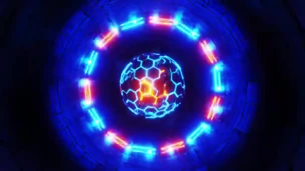 Cirkelvormig Object Met Neonverlichting Bal Het Midden Lusanimatie — Stockvideo